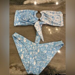 Kulani Kinis Sky Blue and White Bikini Set